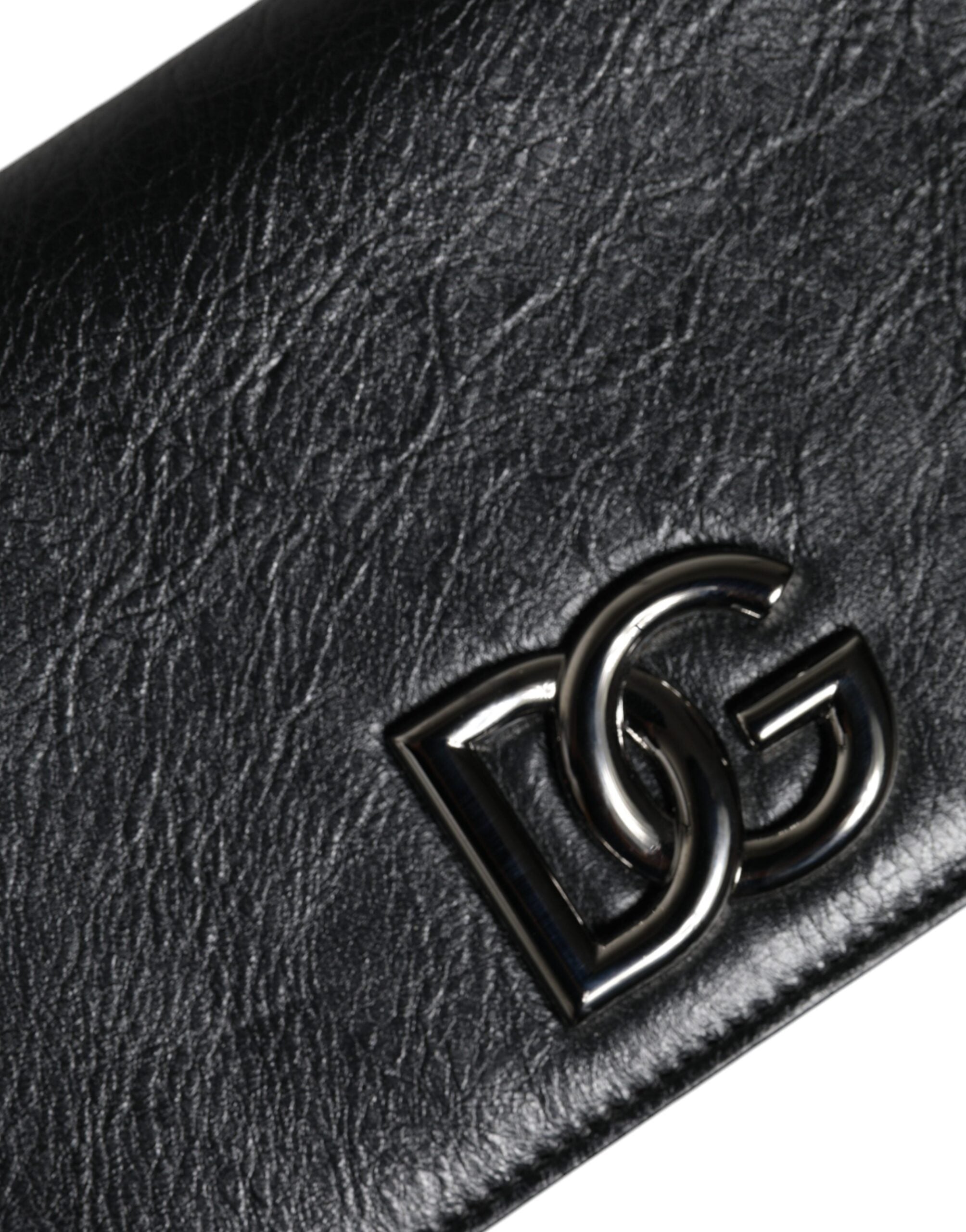 Dolce & Gabbana Siyah Deri DG Logolu Katlanır Kart Yuvalı Çapraz Çanta